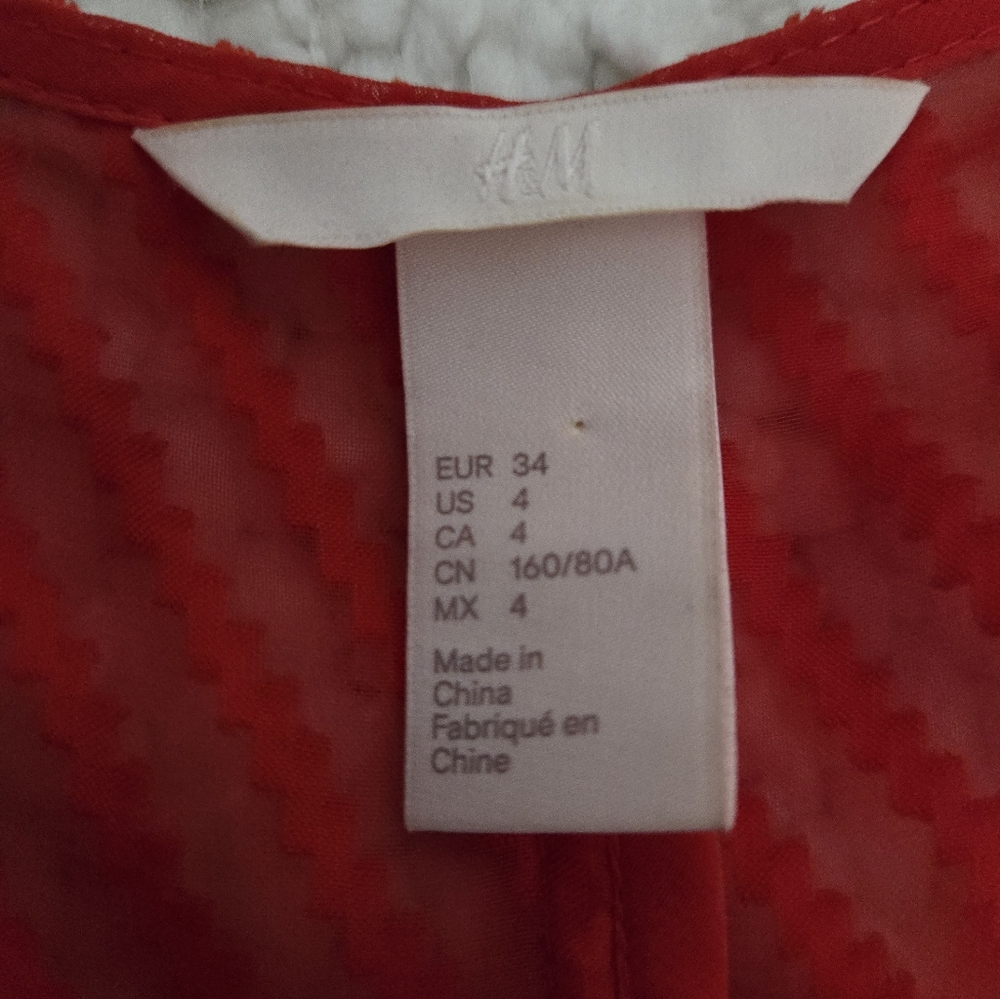 H&M Red Maxi Dress Sheer Textured Chevron Katy Perry Holiday Collection Size 4 - Picture 10 of 15